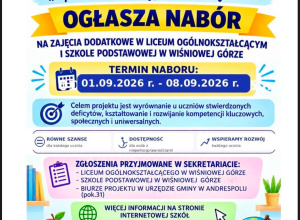 Komunikat o naborze do projektu "Sposób na edukację w Wiśniowej Górze"