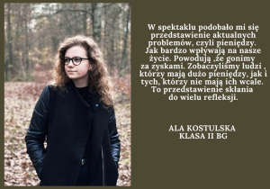 Uczennica i zapisana jej wypowiedź.