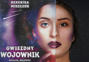 Uczennica z twarzą zakrytą książką.