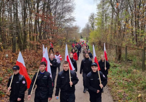 Marsz Patriotyczny Nordic Walking w Justynowie z udziałem uczniów Karskiego