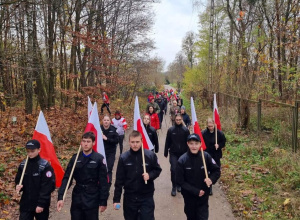 Marsz Patriotyczny Nordic Walking w Justynowie z udziałem uczniów Karskiego