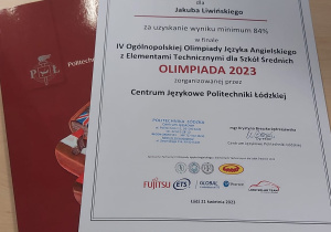 Jakub Liwiński finalistą IV edycji Olimpiady Języka Angielskiego z Elementami Technicznymi