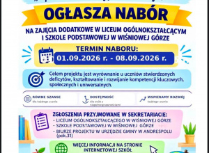 Komunikat o naborze do projektu "Sposób na edukację w Wiśniowej Górze"