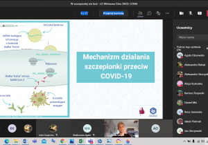 Screen strony zawierającej prezentację na temat szczepionki przeciwko covid19.