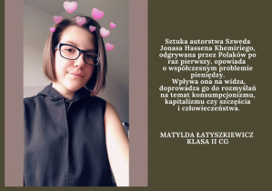Uczennica i zapisana jej wypowiedź.